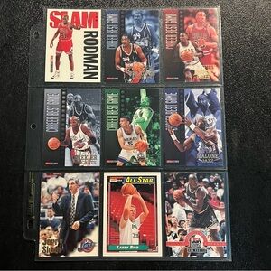 VINTAGE NBA Basketball Sheet of 9 Cards Rodman Pippen‎ Bird Olajuwon Kidd